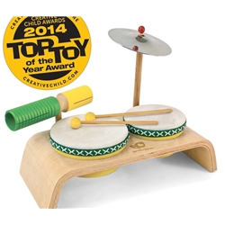 Green Tones Percussion kit - 4 piece with one piece curved base - 2 drums, wood block and guiro scraper, and cymbal 3750
