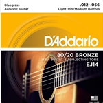 D"Addario EJ14 80/20 Bronze Bluegrass Acoustic Guitar String Set, Light Top/ Med. Bottom .012-.056