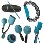 Luminote 6-piece stage pack with storage bag, Blue. (includes tambourine, drum shaker, maracas, guiro, vibra shaker, agogo, and pair of egg shakers) LNT6000