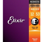 Elixir Phosphor Bronze Acoustic Guitar Strings w NANOWEB Coating, Light (.012-.053) 16052