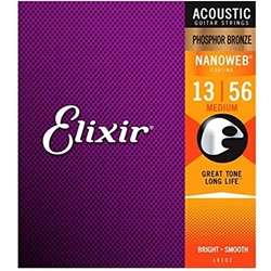 Elixir Phosphor Bronze Acoustic Guitar Strings w NANOWEB Coating, Medium (.013-.056) 16102