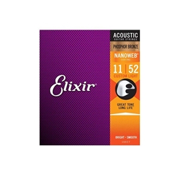Elixir Phosphor Bronze Acoustic Guitar Strings w NANOWEB Coating, Custom Light (.011-.052) 16027